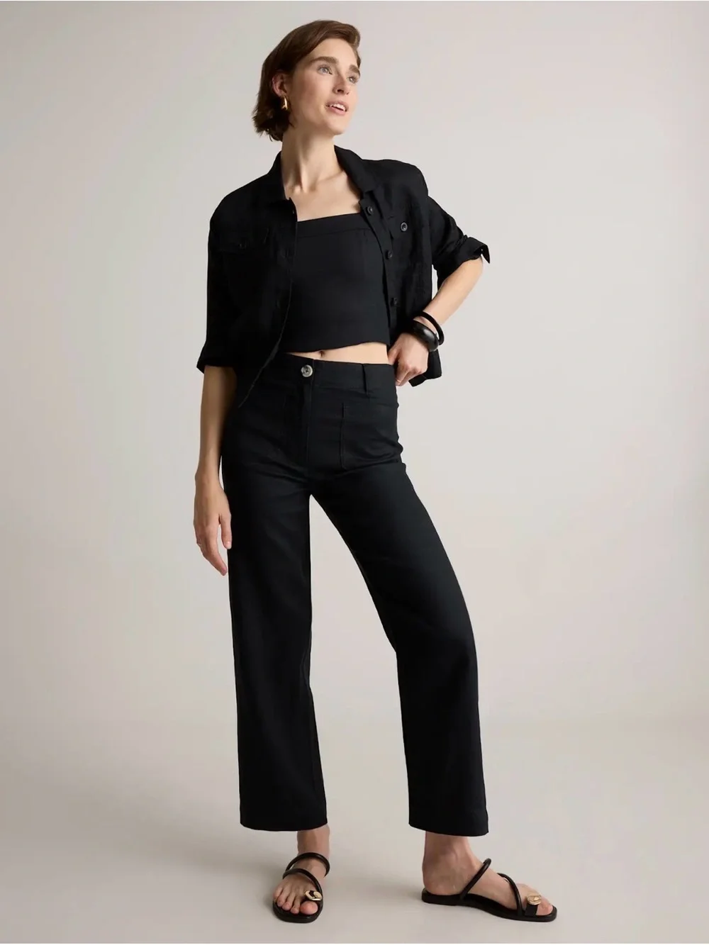 Quince European Linen Patch Pocket Pants in Black Size 16 28” inseam